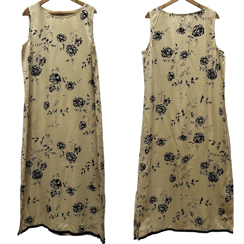 DAVID DART Vintage y2k beige and navy floral sleeveless linen maxi dress